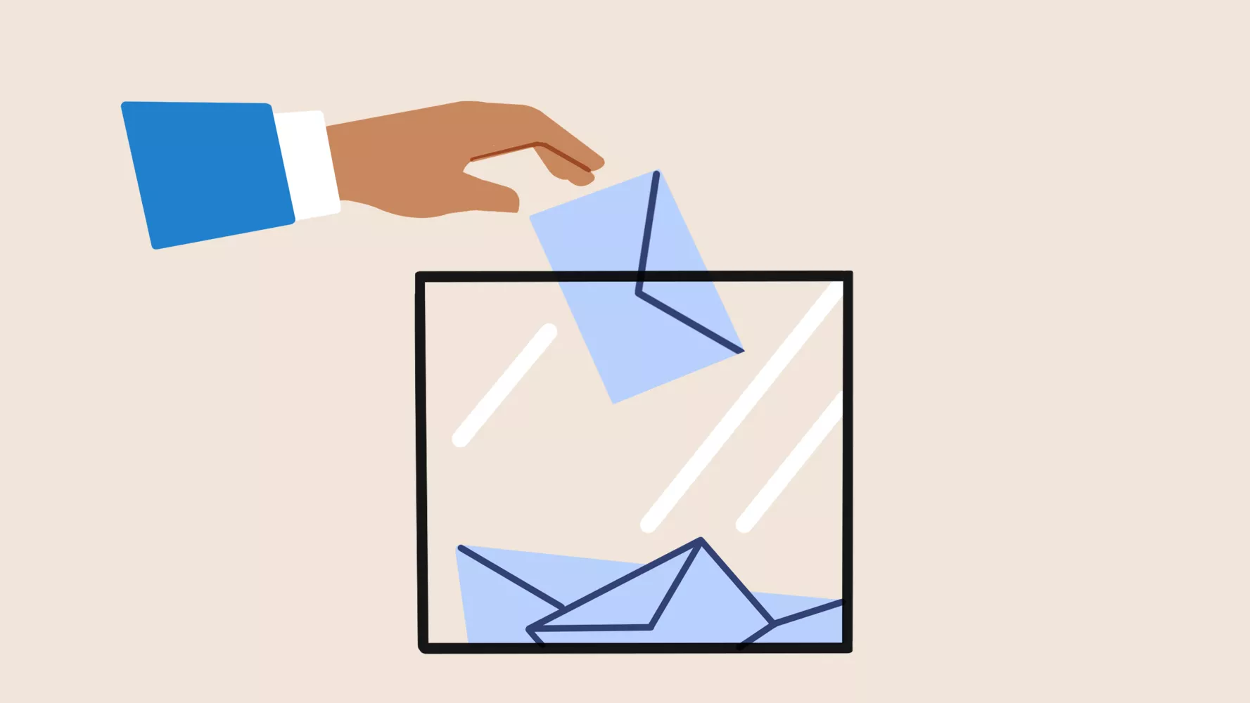 Infographie représentant une urne de vote et la main d'un citoyen en train de voter